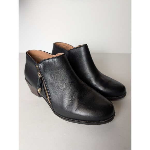 Vionic Jolene Women's Booties Size 8 Black Leather Side Zipper Shoe Walking Chic - Picture 1 of 13